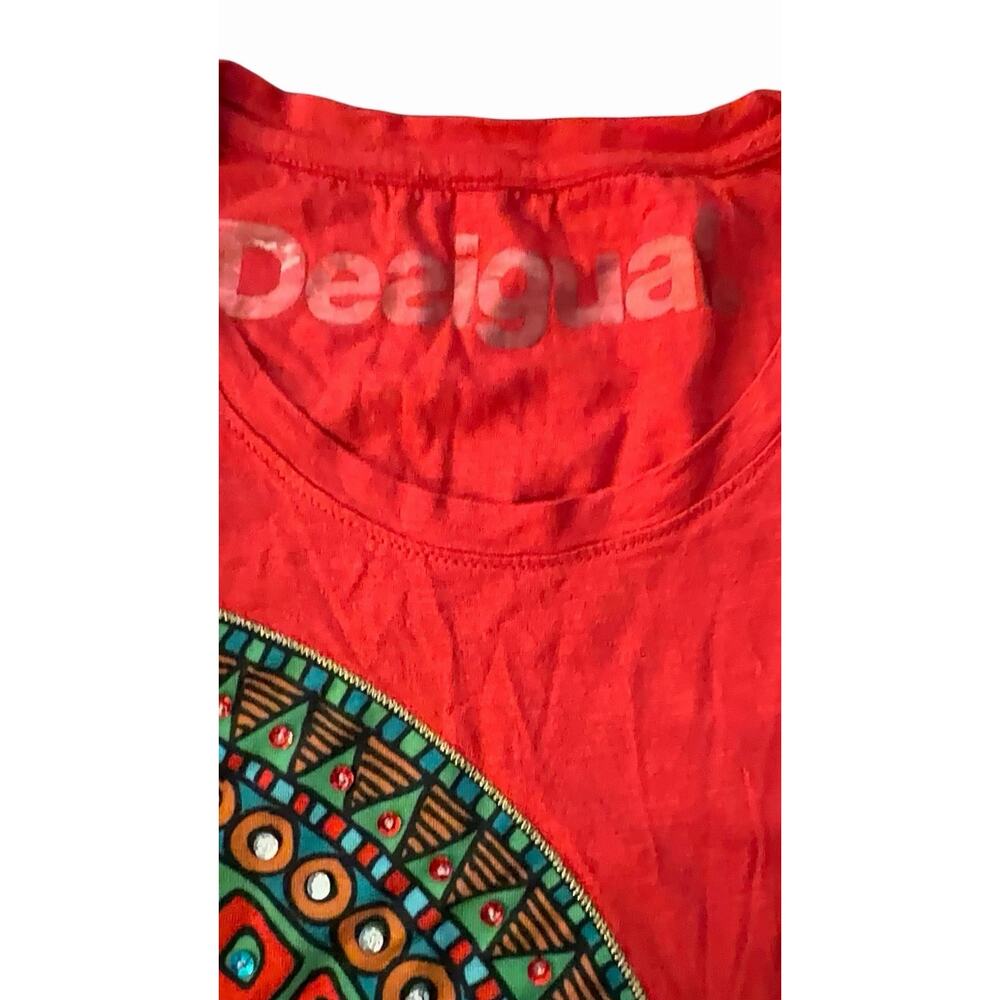Desigual Sleeveless Mandala Print Top – Vibrant Red Boho Tank With Sequins - Picture 4 of 6